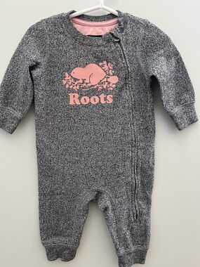 Roots Grey Kids One-Piece with Pink Logo